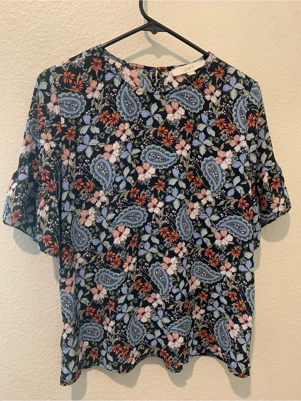 LOFT Floral Paisley Short Sleeve Women's Top - Navy